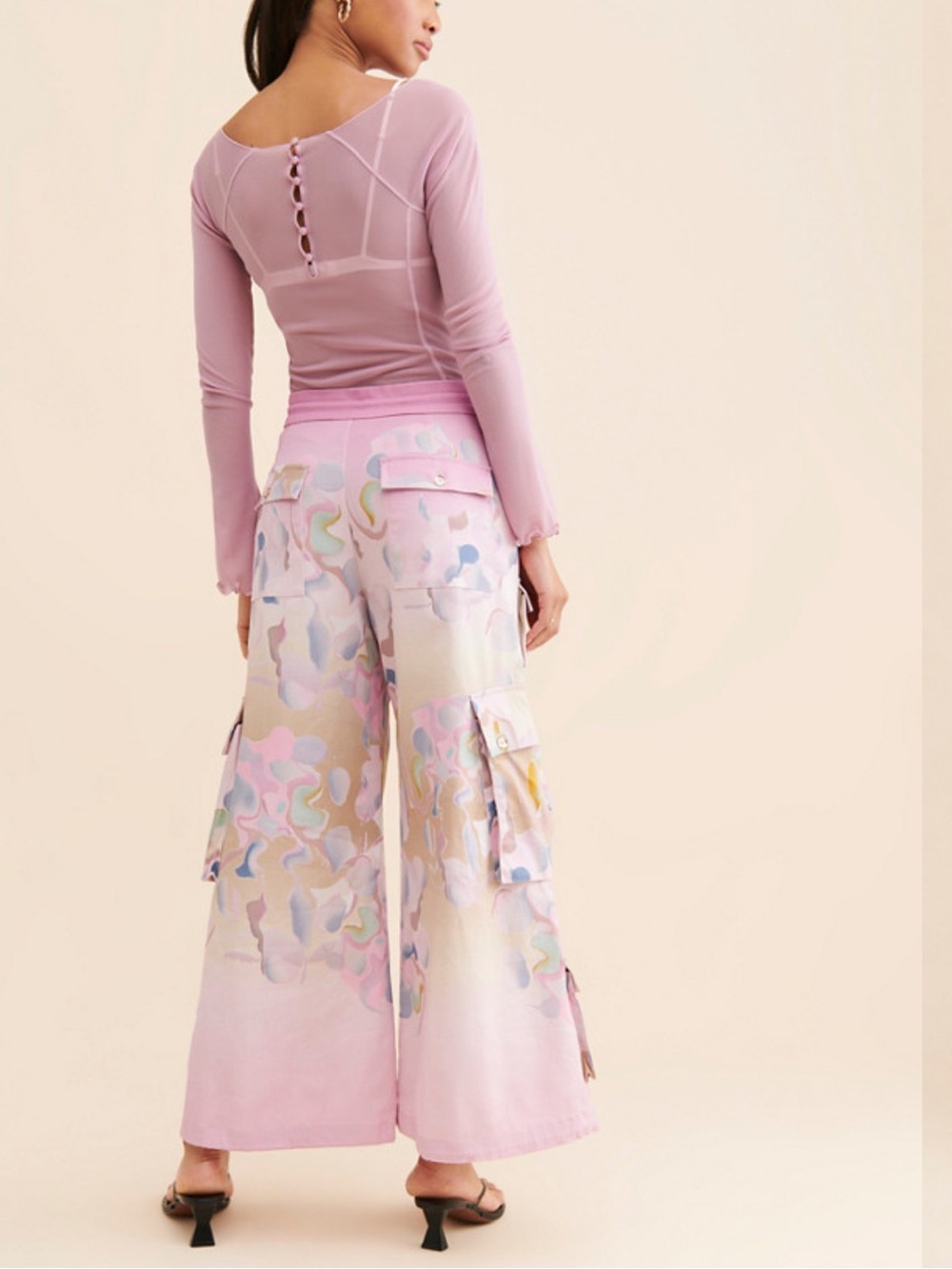 Cynthia Rowley Pink Tie-Dye Cargo Wide-Leg Pants